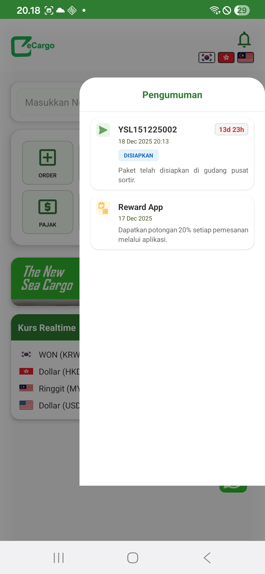 Fitur eCargo: Notifikasi Umum