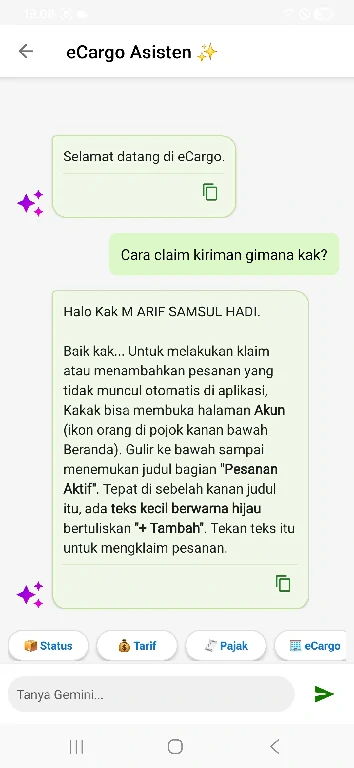 Fitur eCargo: Asisten AI