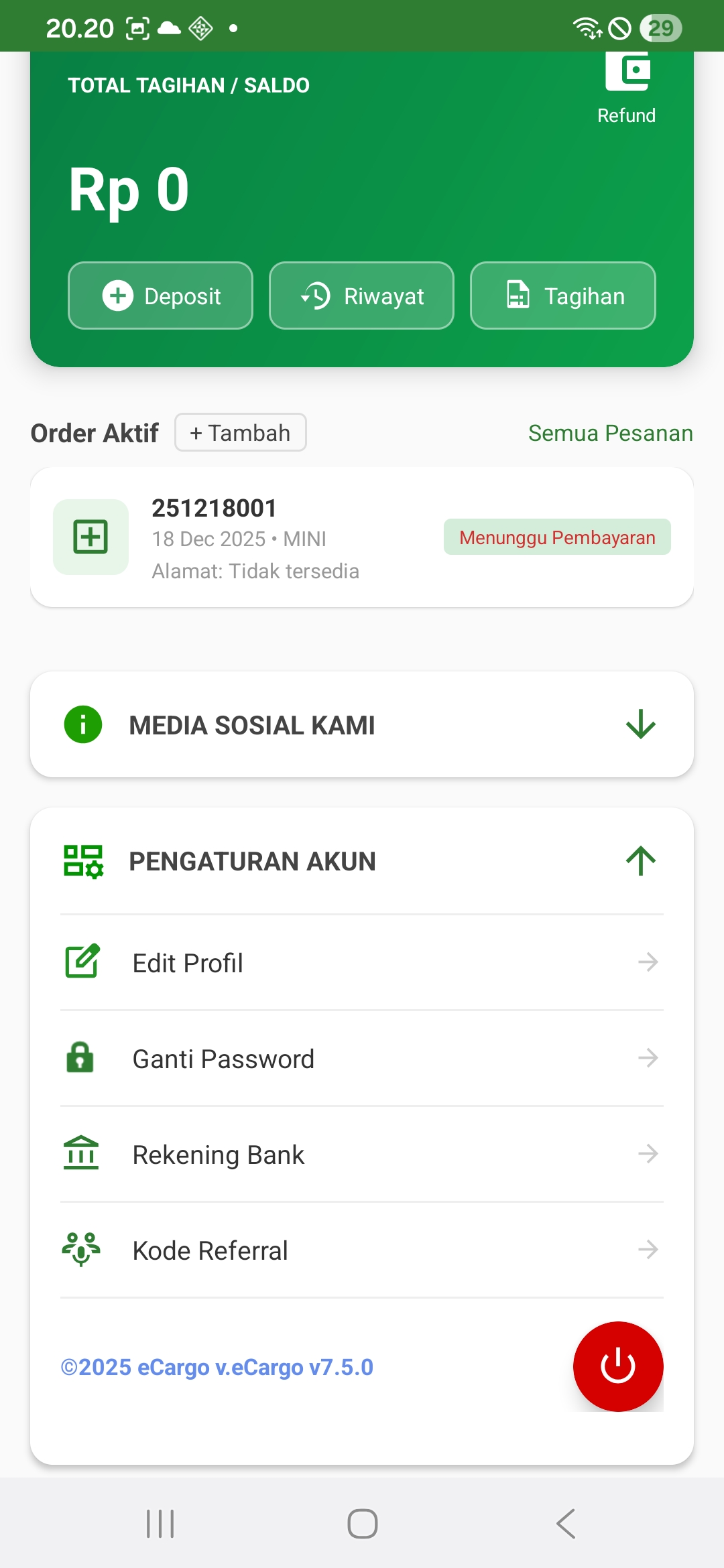 Fitur eCargo: Pengaturan Akun