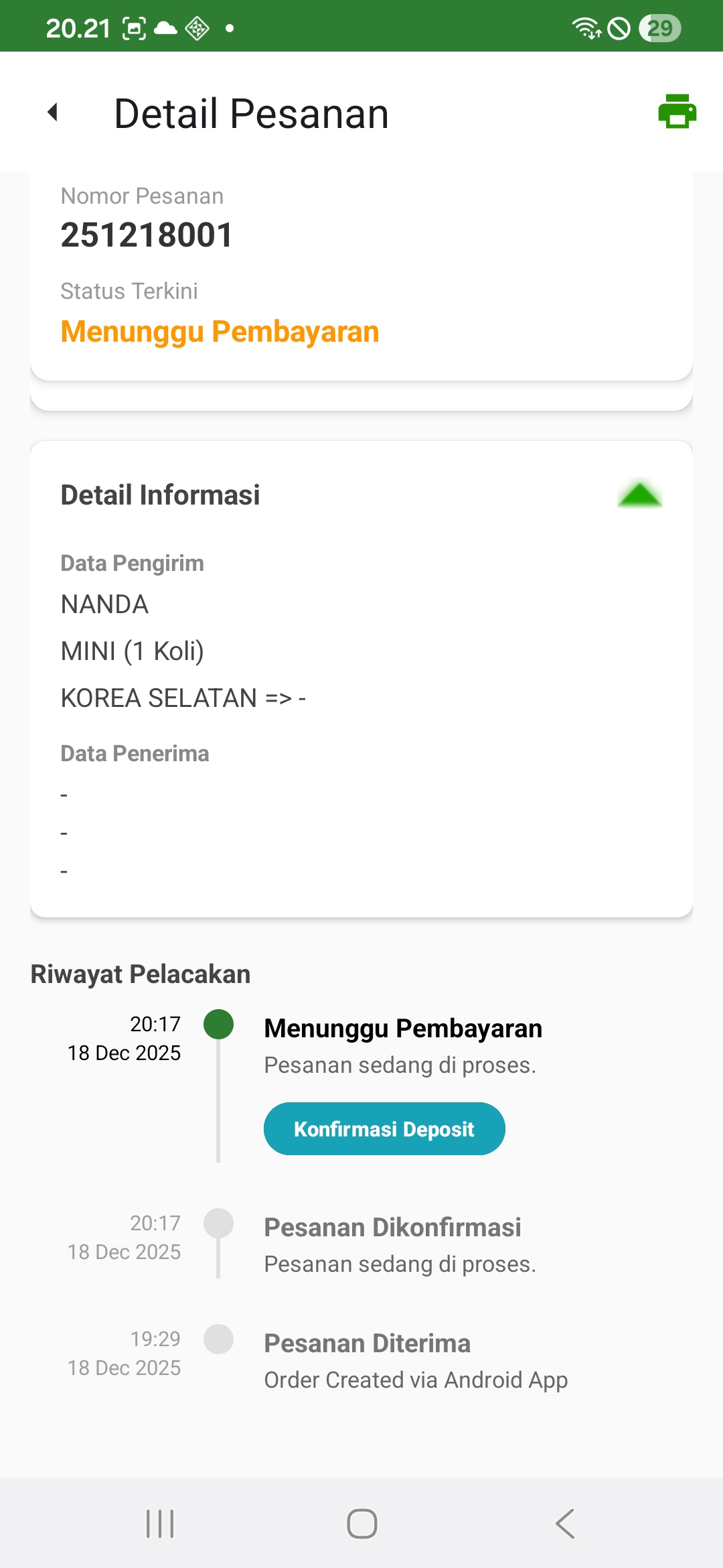 Fitur eCargo: Detail Pesanan
