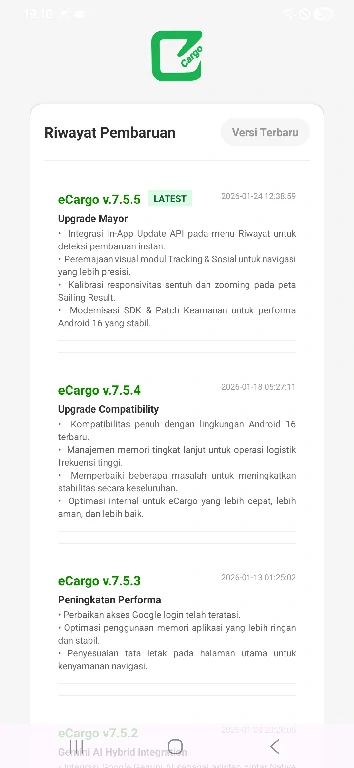Fitur eCargo: Tentang Aplikasi